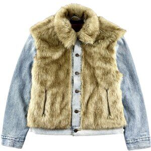 Levi's Premium Oversized Faux Fur Denim Trucker Jacket Women’s Small Furry Fury